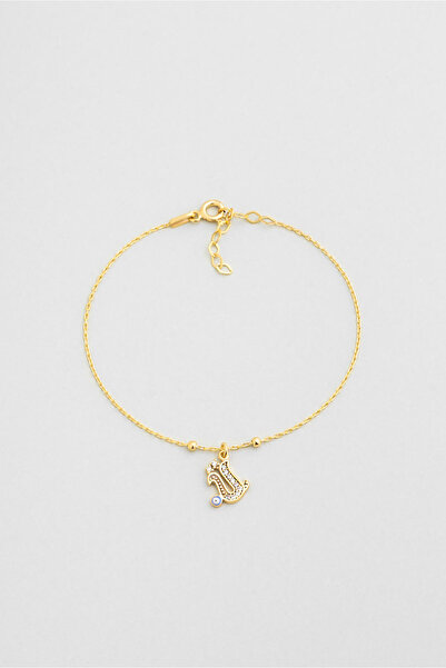 So CHIC... Ü Harfi 18 Ayar Sarı Altın Kaplama 19 Cm Gümüş Nazar Bileklik