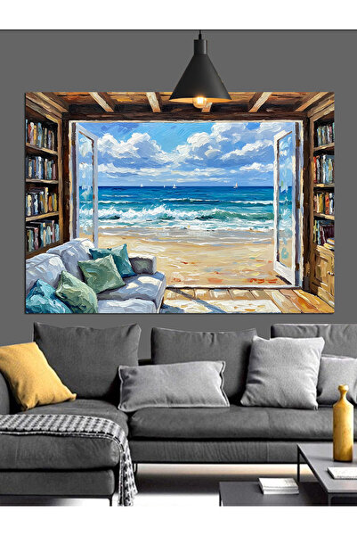 Artmeg Pânză decorativă pentru fereastră în aer liber cu vedere la mare - pic...