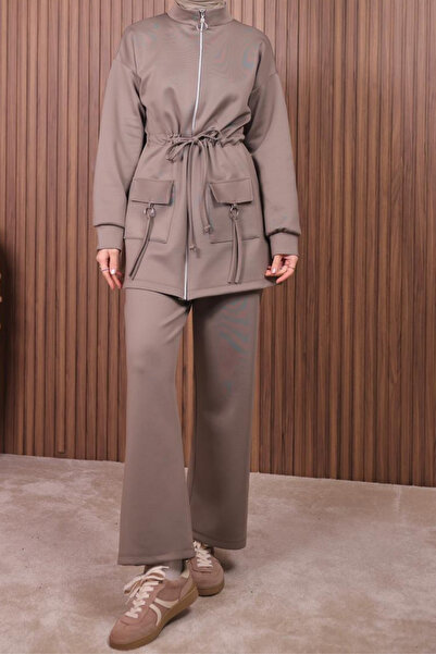 Mogi Butik Women's Scuba Fabric Pocket Detailed Zippered Hijab Suit 3108