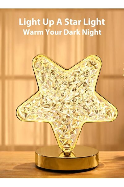 CRYSTAL Star Table Lamp, LED Night Light, Decorative Touch Control Desk Light, Warm White