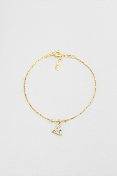 So CHIC... L Harfi 18 Ayar Sarı Altın Kaplama 19 Cm Gümüş Nazar Bileklik