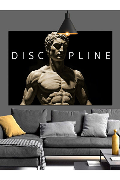 karizmart Kaslı Heykel "Disiplin" Yazısı Dekoratif Kanvas - Mdf Ahşap Tablo
