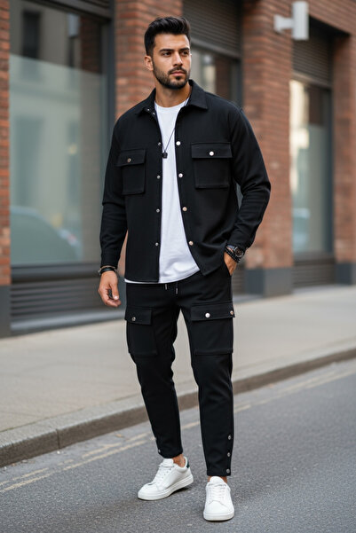 dehaine Men's tracksuit, shirt + pants, Blac Style 6050