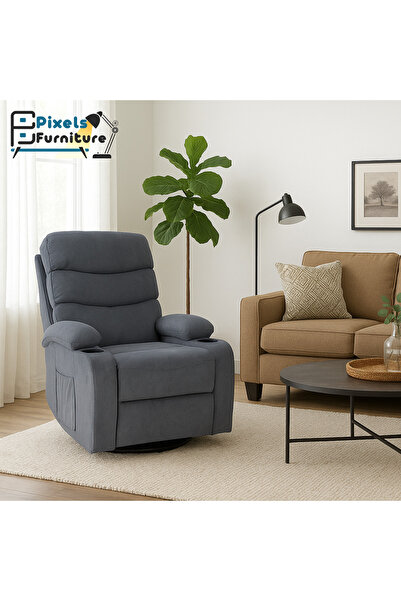 PixelsFurniture Pixel Furniture Recliner Chair with Cup Holders, Fabric Rocki...