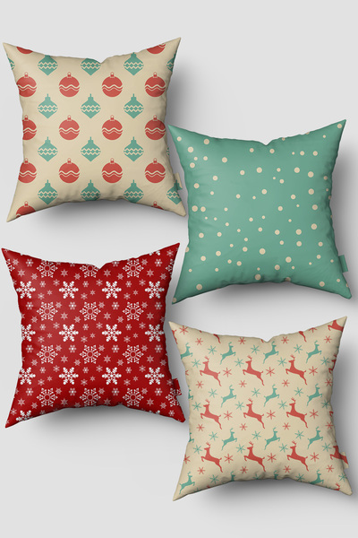 EsnafAli Комплект от 4 калъфа за възглавници с мотиви на зелен и червен елен ...