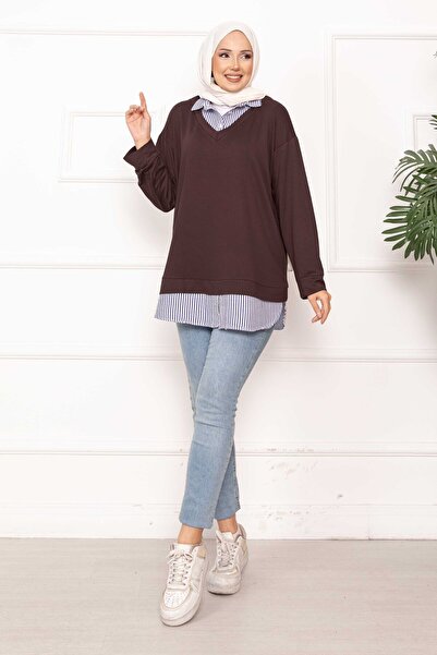 EBRUTESETTÜR Striped Shirt Garnished Tunic