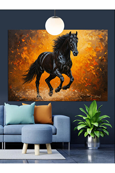 Artmeg Black Horse Running Strong Decorative Canvas - Mdf Wood Painting