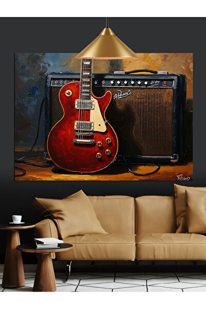 Artmeg Elektro Gitar Amfi Rock Müzik Dekoratif Kanvas - Mdf Ahşap Tablo