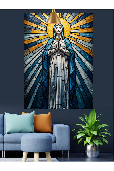 KanvasSepeti Statuiea Fecioarei Maria în îmbrăcăminte albastră Pictură în ule...