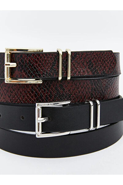 LC Waikiki Burgundy Leather Look Women's Belt 2-Pack