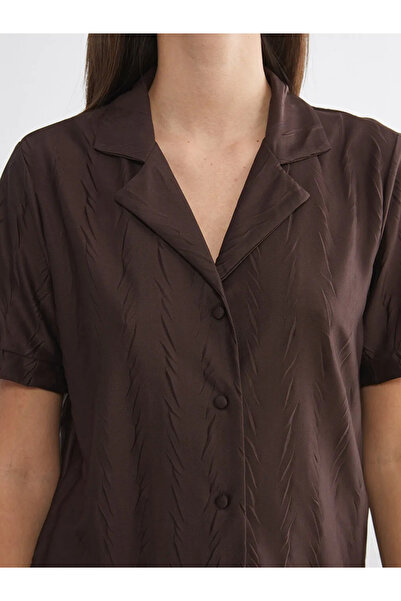 LC Waikiki Σετ πιτζάμες με σατέν γυναικείο σορτς με γιακά πουκάμισου