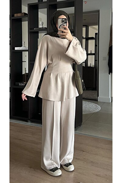 QALVE Set plisat cu șireturi crem