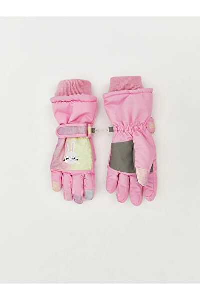 LC Waikiki Γάντια χιονιού για κορίτσια με στάμπα ροζ κουνελιού