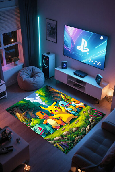 Reyhani POKEMON DESENLİ Kaymaz Taban Makinede Yıkanabilir Gaming Oyuncu Gamer...