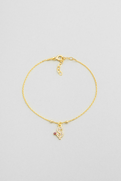 So CHIC... Ş Harfi 18 Ayar Sarı Altın Kaplama 19 Cm Gümüş Nazar Bileklik