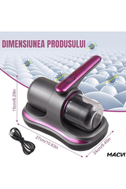 OEM Aspirator anti-acarieni, 8000 Pa, fără fir, filtru HEPA, baterie de 3600 mAh, UVC, 500 ml