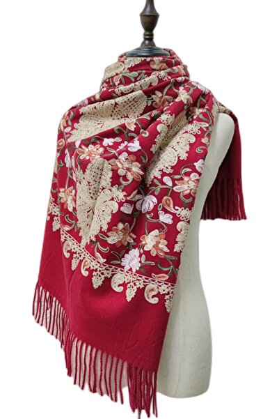 FGHGF TQVLNMCR Embroidered Imitation Cashmere Women's Tassel Thickened Warm Scarf (D)