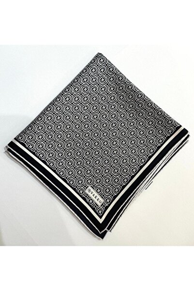 Vakko Tivil Monogram Silk Scarf 41408-Black Ecru