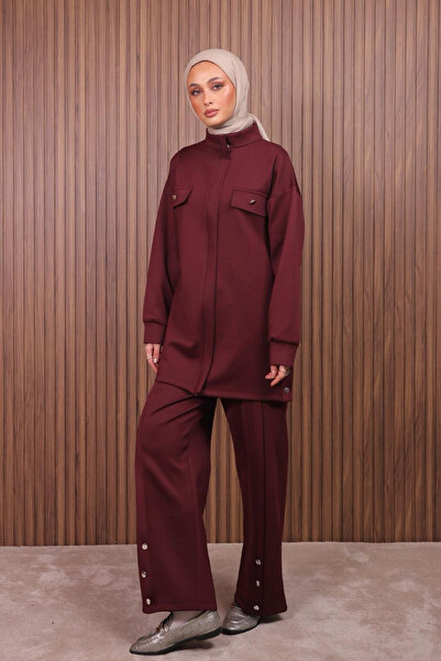 Mogi Butik Women's Scuba Pants Button Detailed Oversized Hijab Suit 3110