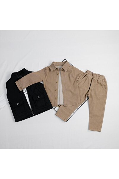 bebegci Quilted Vest Set Shirt and T-Shirt 4-Piece Boys' Set