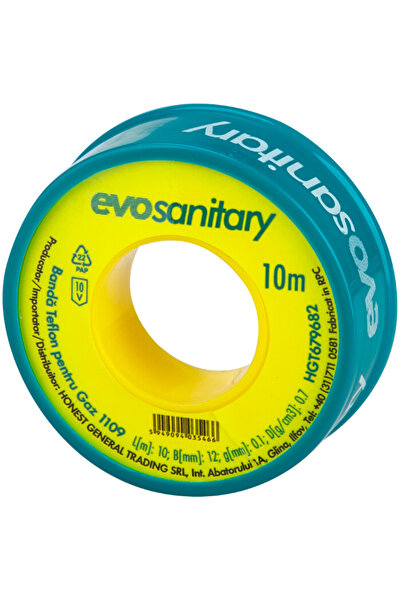 EVOSANITARY Teflon Tape for Gas 1109 - Tape length 10 m Tape width 12 mm Tape thickness 0.1 mm Density 0.7 g/cm3