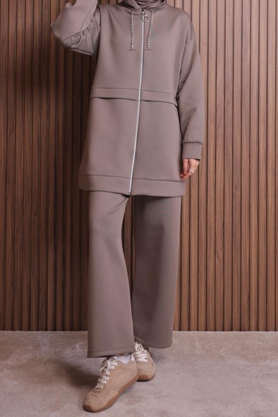 Mogi Butik Scuba Women's Chain Corded Hooded Oversized Hijab Set 3109