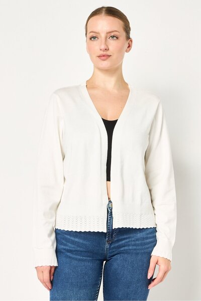 ISAAC MIZRAHI كارديجان نسائي ذو رقبة منقسمة، عاجي