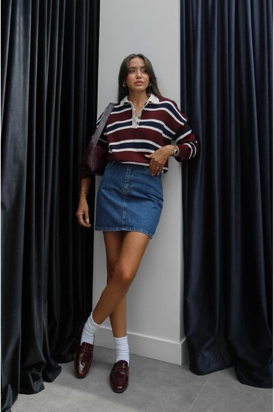 Jose Clothing Women's Black Polo Collar Long Sleeve Knitwear Sweatshirt