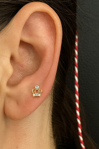 BY DİLEK ÇETİN ACCESSORY Çelik gold taç model kıkırdak helix tragus piercing(...