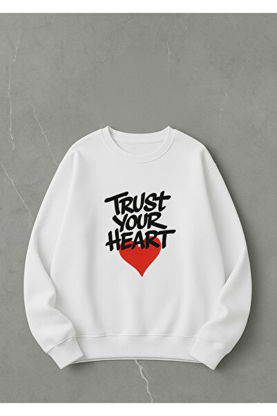 LORVEX Φούτερ Oversize Unisex Λευκό με λαιμόκοψη ποδηλάτου με στάμπα TRUST YO...