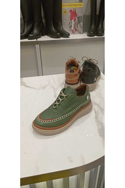 Mammamia 115 Hakiki Deri Saraç Detaylı Bağcıklı Ortopedik Düz Tabanlı Günlük Ayakkabı