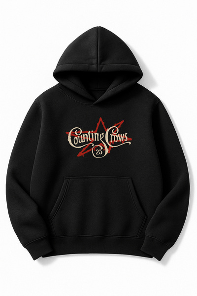 Altair Tr سويت شيرت أسود قصة فضفاضة للجنسين Counting Crows مطبوع بغطاء رأس