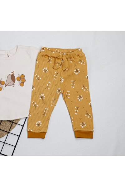 bebegci 3-Piece Baby Girl Set with Floral Detailed Jacket and T-Shirt