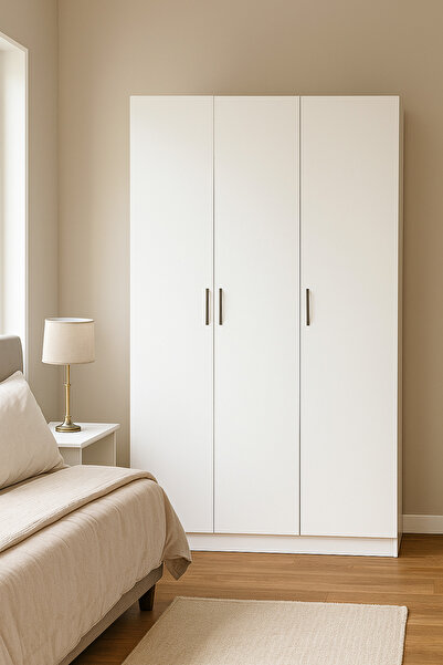 MARIA HOMES خزانة ملابس عصرية بثلاثة أبواب مع سكة تعليق وأرفف - أبيض 120×54×2...