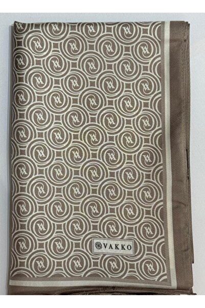 Vakko Tivil Monogram Silk Shawl 41407-Dark Beige Ecru