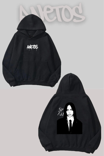 Anetos Billie Eilish 0 Sırt cu imprimeu Negru cu glugă Swea tricou