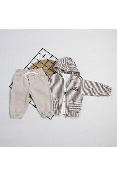 bebegci 3-Piece Baby Boy Set with Stripe Pattern Jacket and Sweatshirt