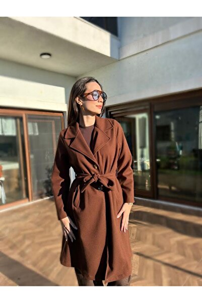 COJIKO Μαύρο παλτό με διπλό γιακά και μακριά καρφιά