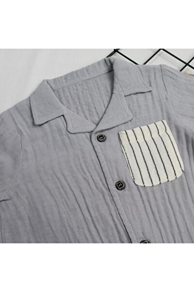 bebegci 2-Piece Muslin Baby Boy Set with Pocket Detailed Shirt