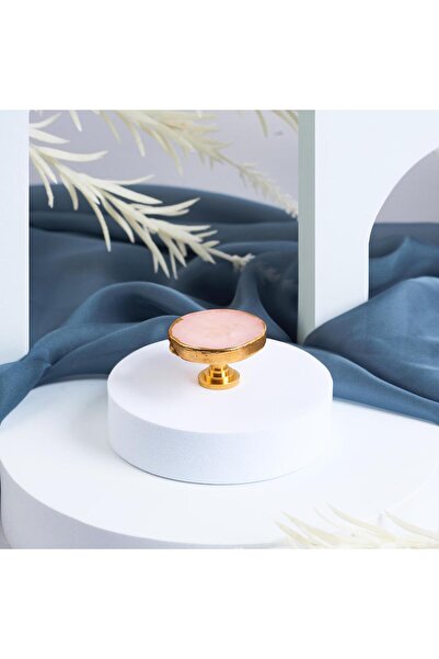 Onuvio Crystal, Round Knob Furniture Handle with Gold Inserts and Brass Base, Model M14 - Pink