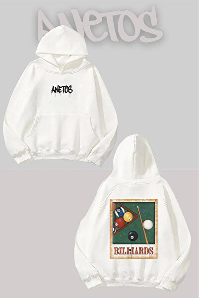 Anetos Φούτερ μπιλιάρδου με τύπωμα Λευκό με κουκούλα