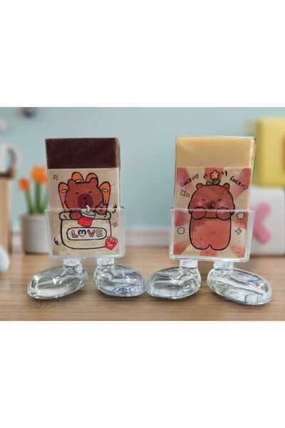 Mikro Capybara Silgi Silgi Seti 2 Li Set Kutulu Standlı Hediyelik Silgi Seti