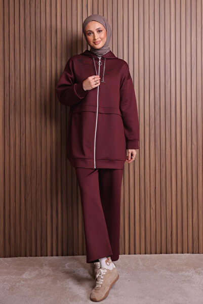 Mogi Butik Scuba Women's Chain Corded Hooded Oversized Hijab Set 3109