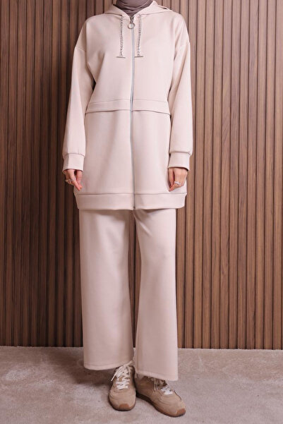 Mogi Butik Scuba Women's Chain Corded Hooded Oversized Hijab Set 3109