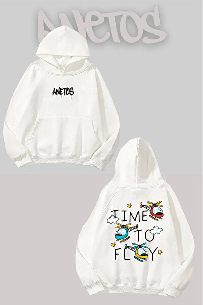Anetos Time To Fly Rucsac cu imprimeu Alb cu glugă Swea tricou