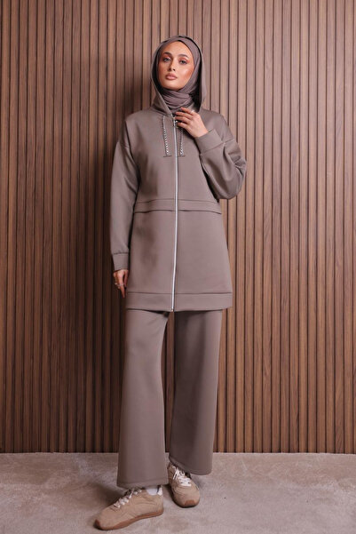 Mogi Butik Scuba Women's Chain Corded Hooded Oversized Hijab Set 3109