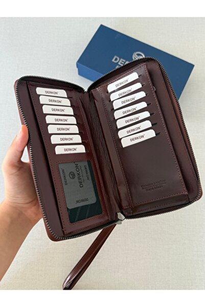 DERKON Luxury Genuine Leather Handheld Wallet with Phone Compartment Niko Model