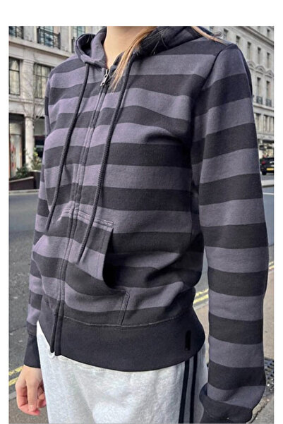 Köstebek Gray Black Striped Vintage Hooded