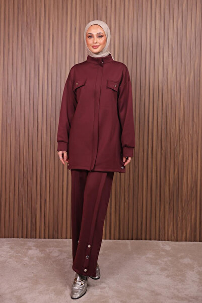 Mogi Butik Women's Scuba Pants Button Detailed Oversized Hijab Suit 3110