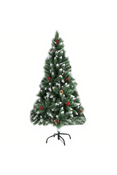 Amigo Premium 180cm Artificial Christmas Tree with Cones and Cranberries, Snow-Covered, Metal Stand